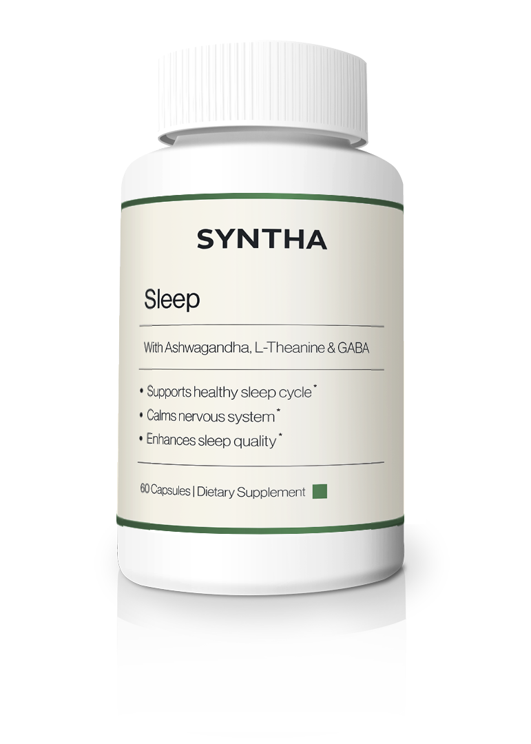 SYNTHA Sleep dietary supplement container.