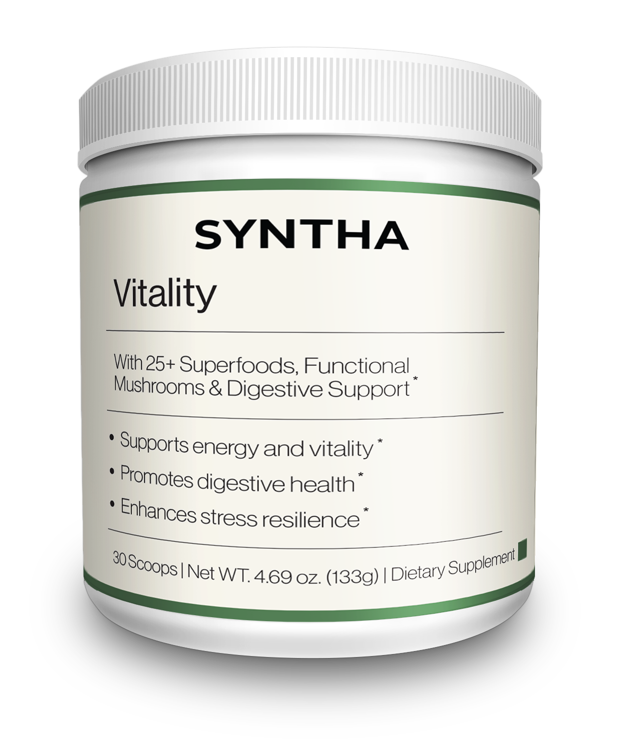SYNTHA Vitality dietary supplement container.